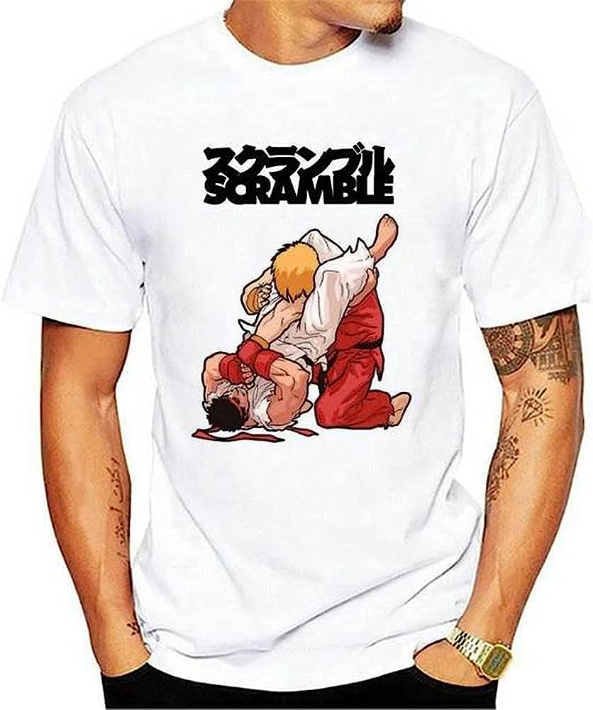 HUODEQOTO Scramble T-Shirt Jiu-Jitsu Counterculture Navy BJJ No Gi Grappling Casual White