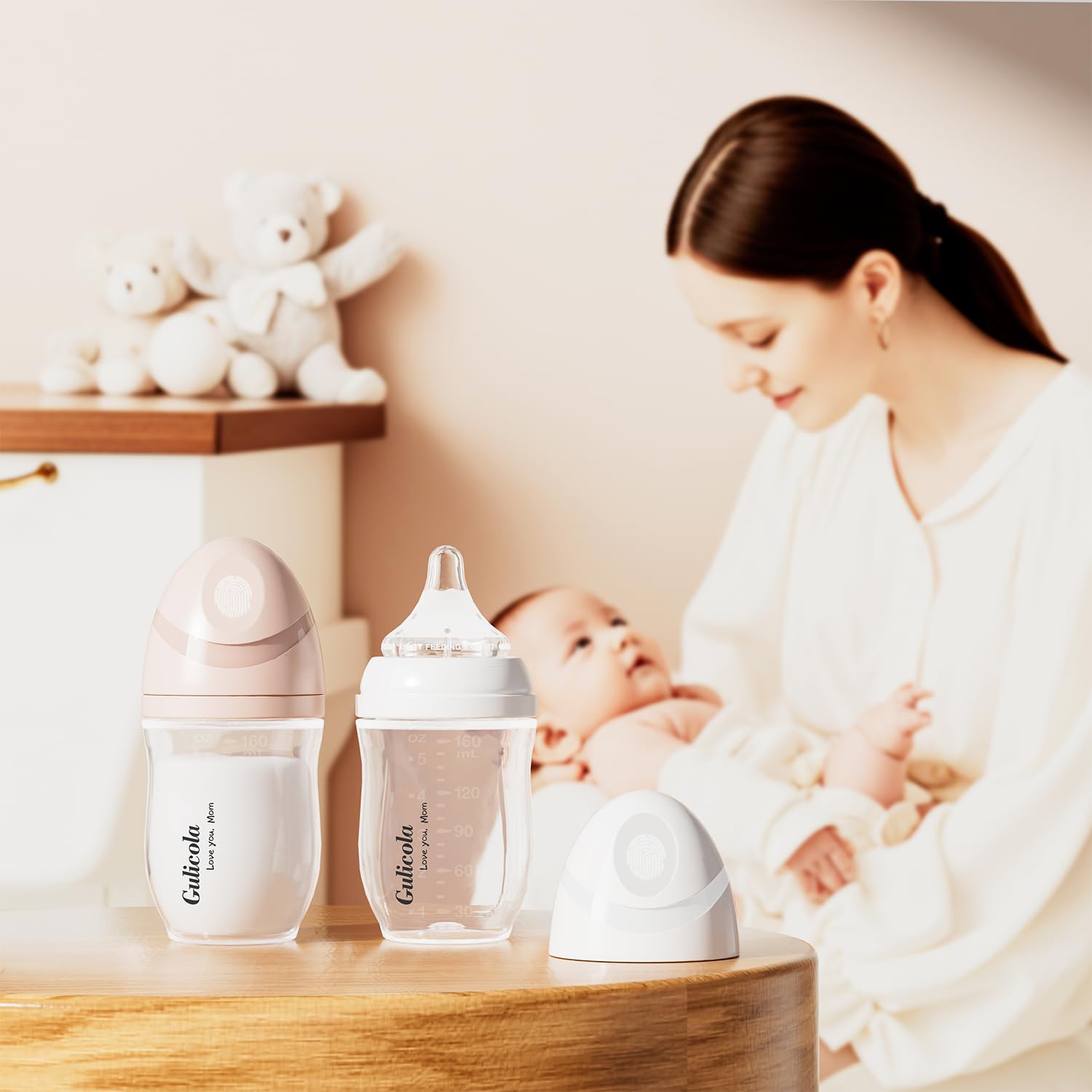 Gulicola Natural PP Baby Breastfeeding Bottles, Medium Flow Nipples (M), 3 Months +, Wide Neck, Pink, 8 oz - 4 pks