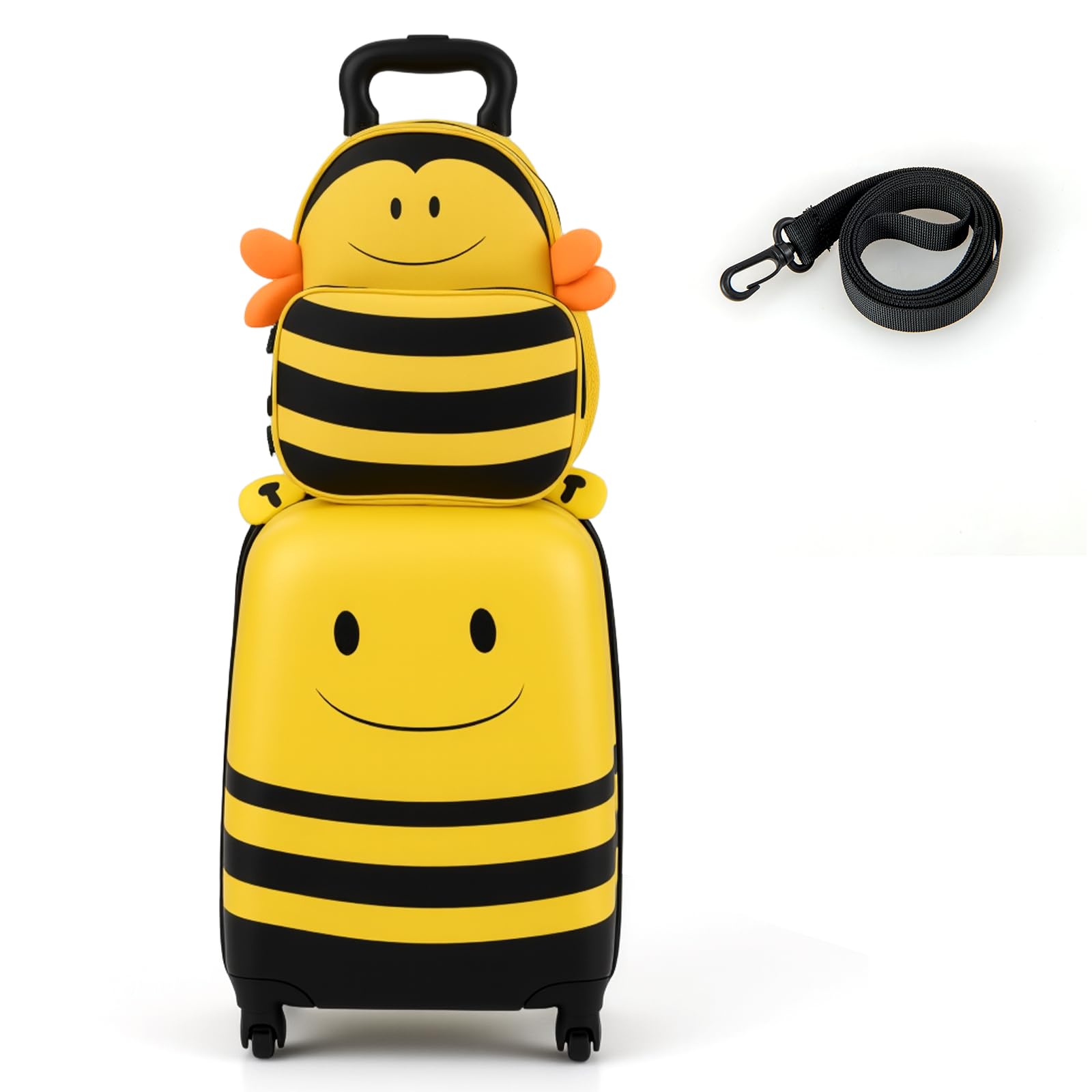 COSTWAY Set di Valigia per Bambini, 16" Valigia+ 12" Zaino, 2 Pezzi, con Ruote Girevoli a 360° e Maniglia Retrattile, Ideale per Viaggiare in Modo Comodo e Divertente (Modello 24)