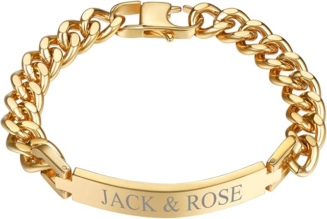 PROSTEEL Men Personalised Bracelet, ID Bangle, Gold Plated/316L Stainless Steel (Send Gift Box)
