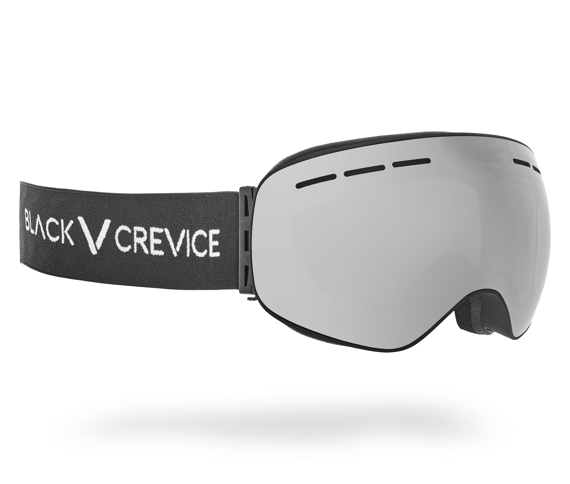Black Crevice Ski Goggles with Spherical Lenses Black/Silver Mirror