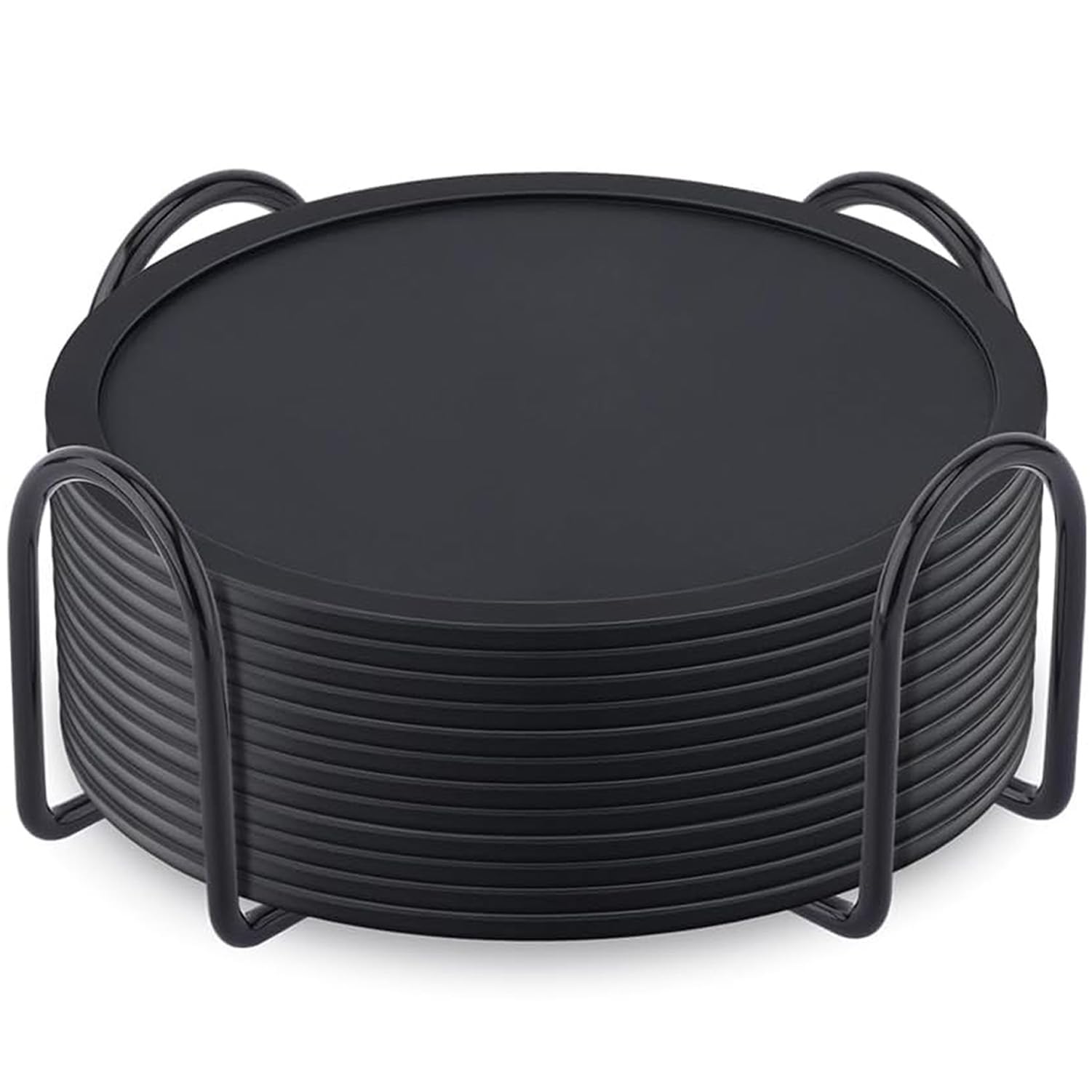 Dessous de verre antidérapant à plateau profond en silicone noir isolant avec support