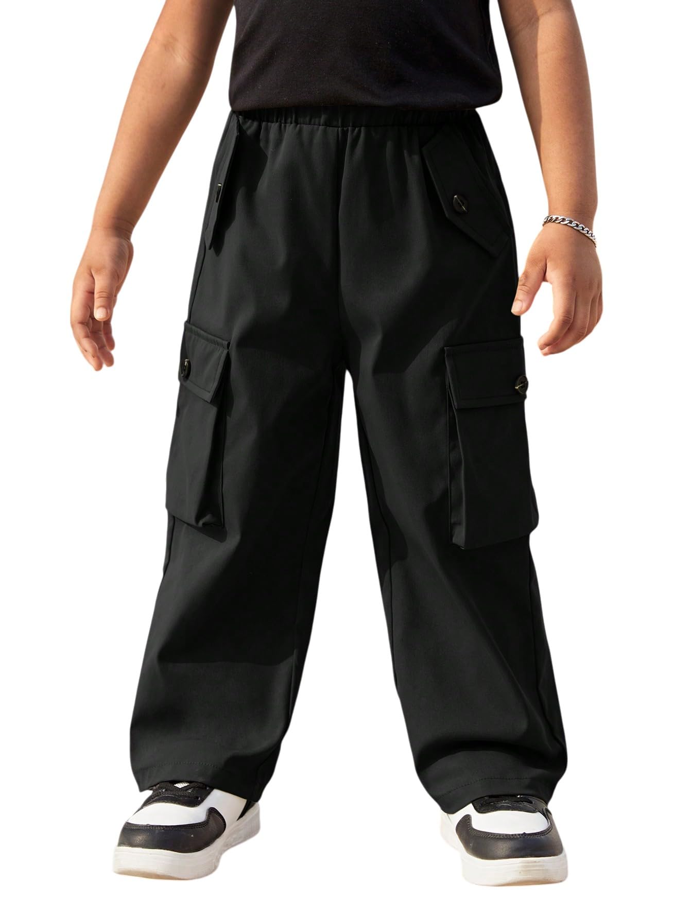 Boys Cargo Pants | 100% Cotton | Comfortable Regular Fit | Elastic Waistband | 4 Pocket Lower for Kids | Full-Length Casual Wear-image-6