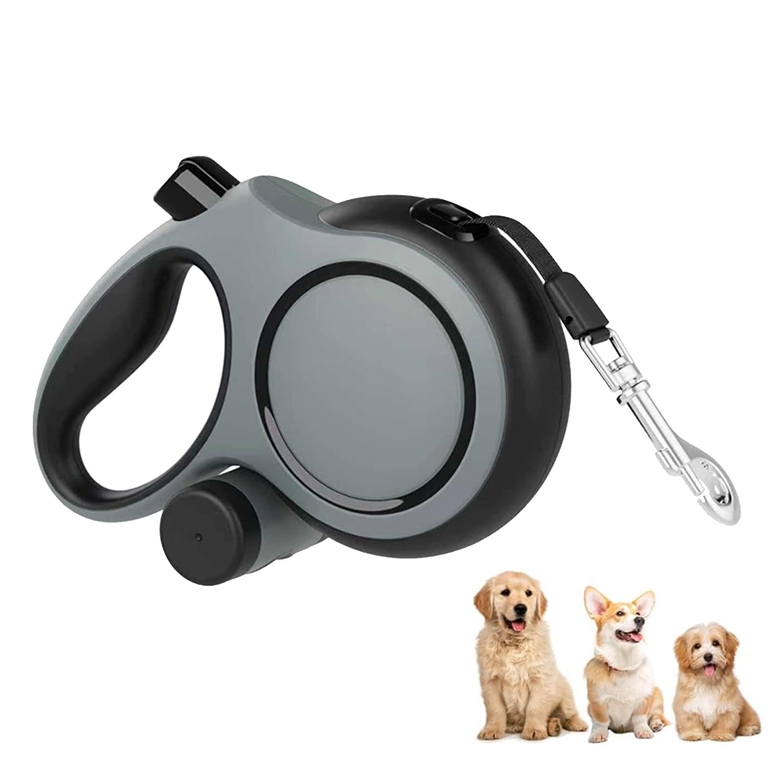 AFIODA Retractable Dog Lead 8m/26ft for Medium & Large Dogs up to 50kg, Heavy Duty Extendable Dog Leash with One-Hand Brake, 360° Tangle-Free Design, Non-Slip Handle & Poo Bag Holder (Grey)
