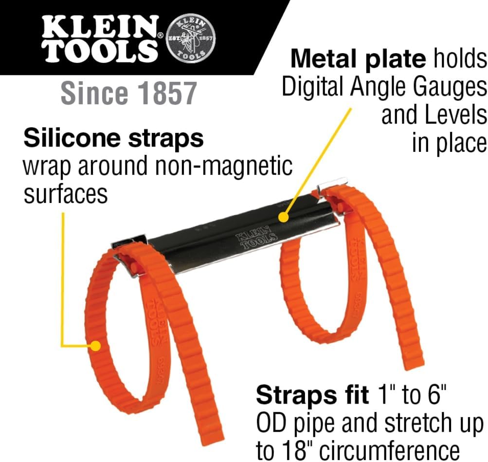 Klein Tools 80155 2-Piece Digital Electronic Level and Angle Gauge Set with LED Angle Alert, Plumber's Kit Straps, 0-90 and 0-180 Degrees