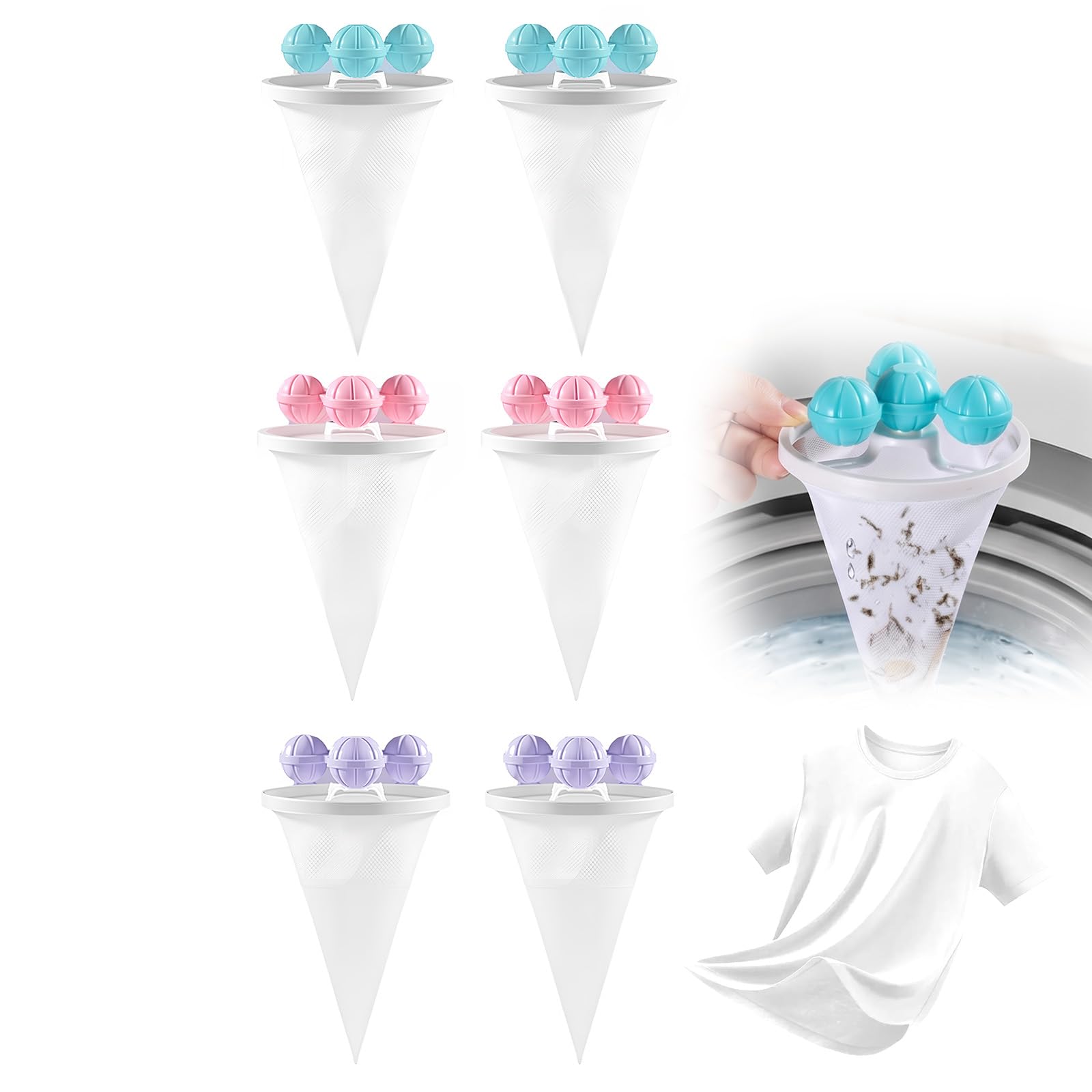 Thhiit 6Pcs Pet Hair Washing Machine Catcher, Reusable Laundry Lint Catcher for Pet Fur Wool Clothes