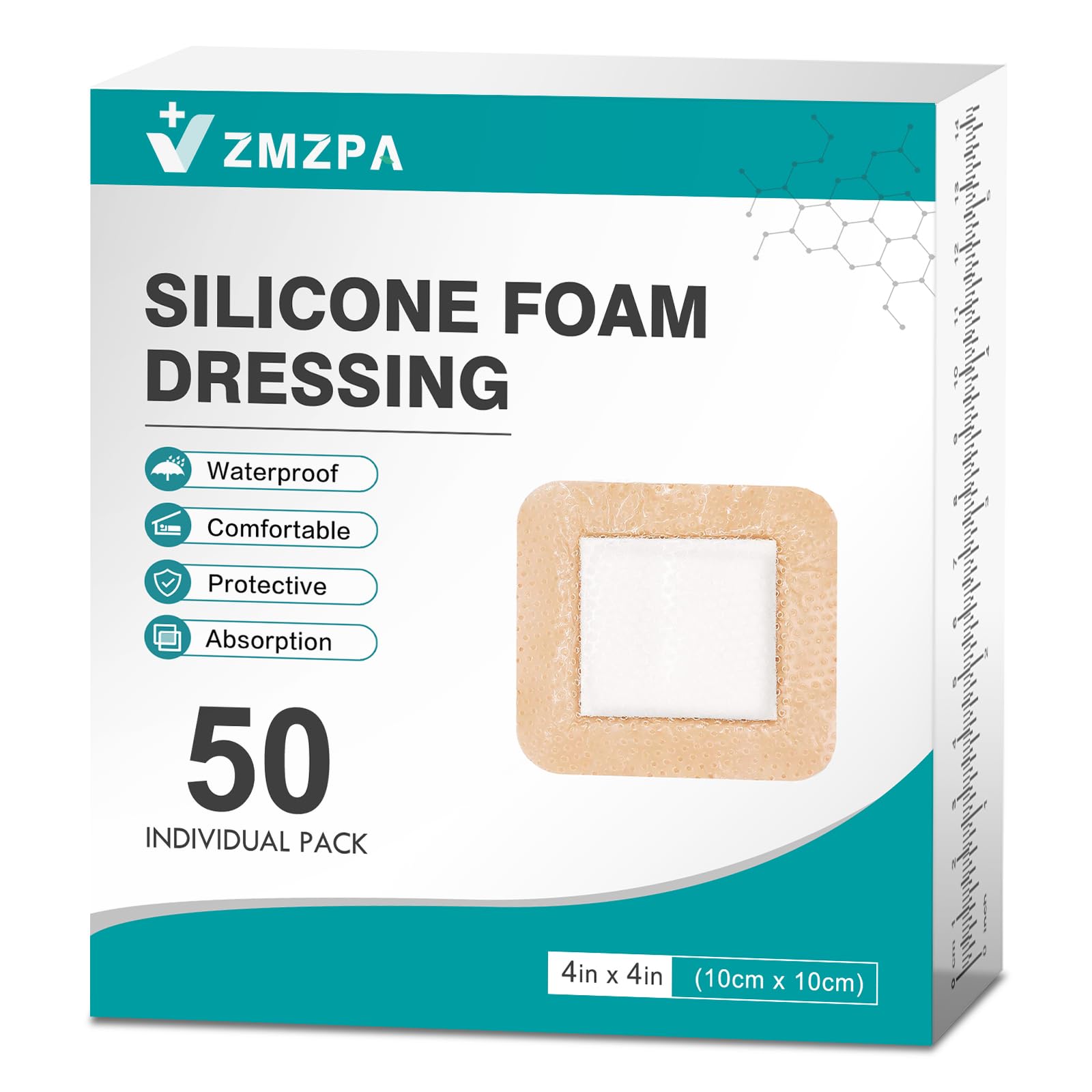 ZMZPA 50-Pack Silicone Foam Dressing 4x4