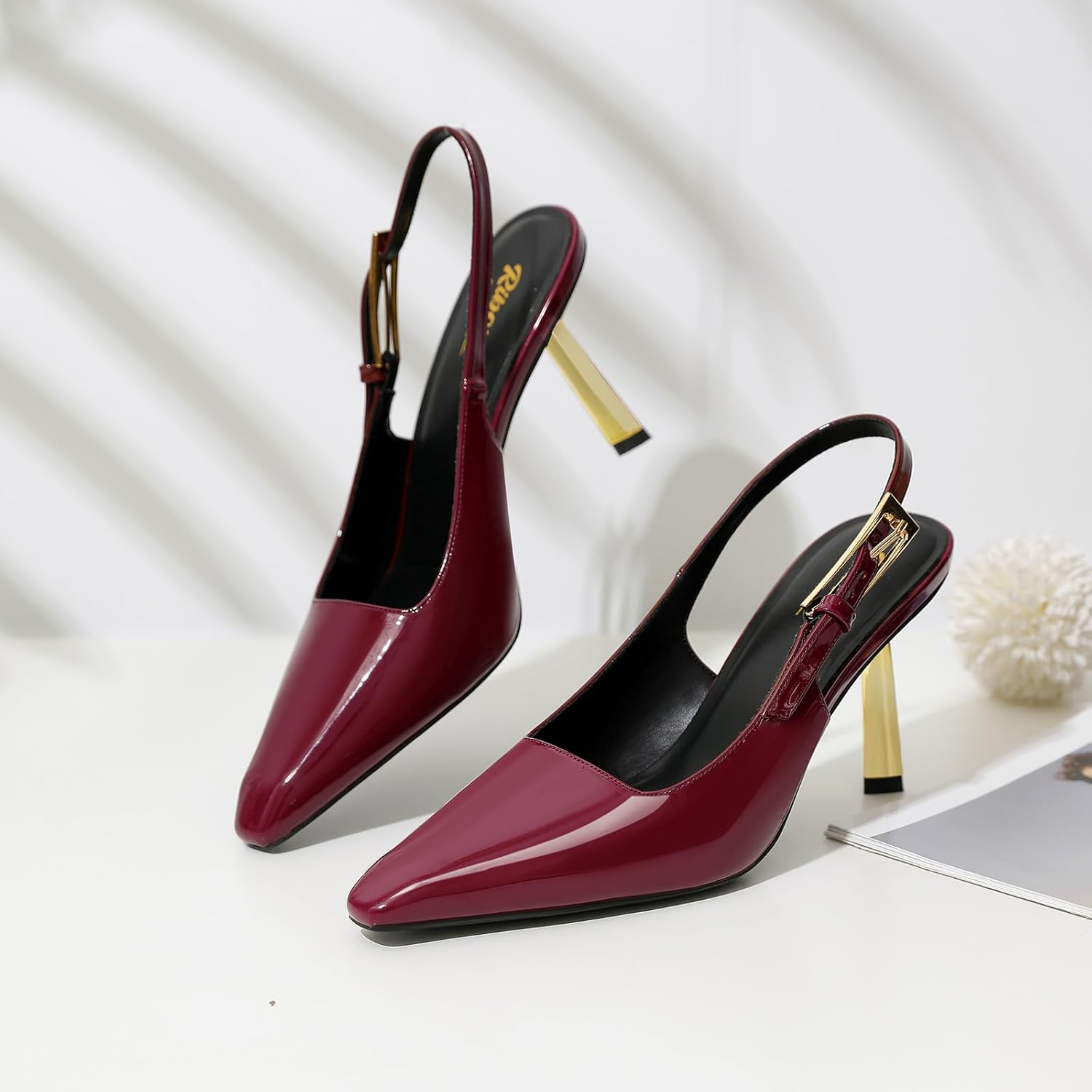 RIBONGZ Slingback Heels for Women Kitten Heels Closed Pointed Toe Ankle Strap Low Heeled Sexy Pumps Wedding Bride Guest Party Evening Prom Formal Herls Dressy Shoes - Image 9