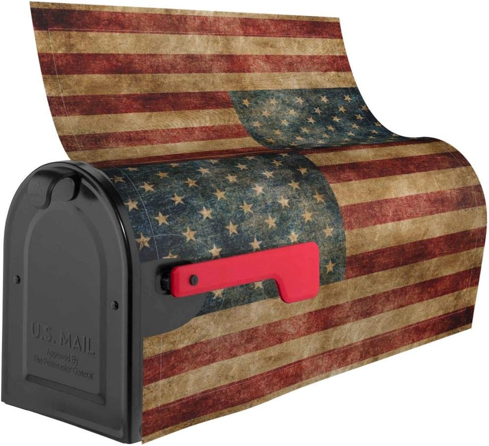 Retro American Flag Mailbox Cover Magnetic Post Box Covers Wraps Large Size 25.5x21 Inches for Garden Yard Decor