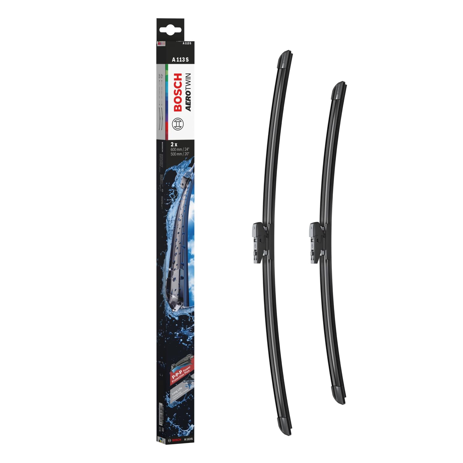 Bosch Aerotwin A 113 S Front Windscreen Wipers, 2 Blades, 600 mm / 500 mm