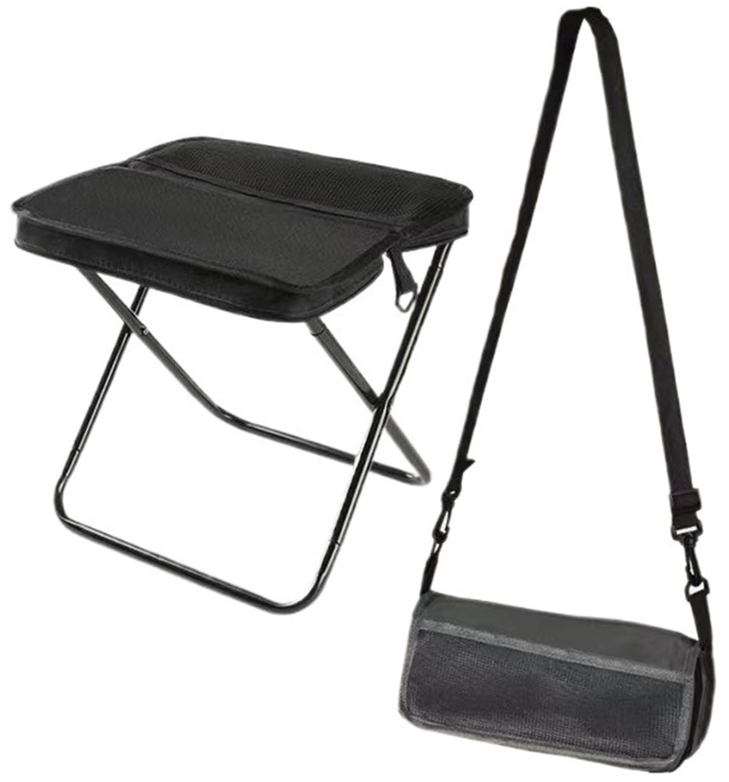Tragbarer Hocker For Bergsteigen Und Wandern, Faltbarer Rucksackhocker, Kleiner Faltbarer Hocker, Hält Bis Zu 150 Kg, Outdoor-Klappstuhl Mit Reißverschluss For Reisen, Camping, Angeln(Black,L)
