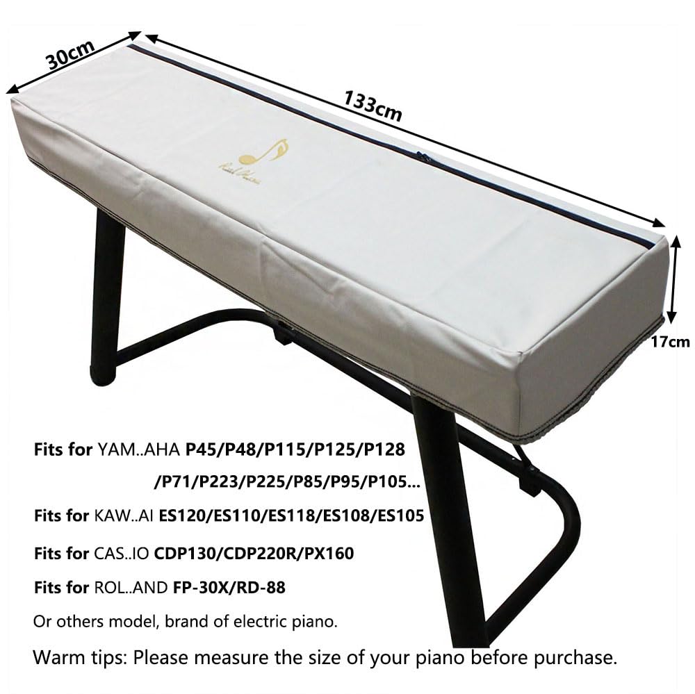 Pianoforte Anti Polvere Copri per Tastiera Pianoforte Digitale 88 Tasti Copertura Pianola Elettronico con Copertina del Stand Musicale, Lungo 133 cm (RisoBianco)