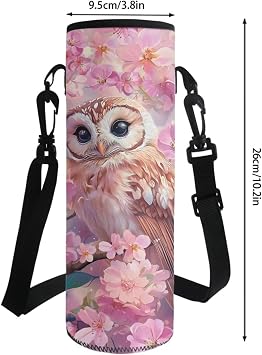 Owl Printed Girls Backpack Set 10-12 Years Old 4 Pcs Peach Blossom School Backpack and Lunch Box Set with Pencilcase Water Bottle Carrier Bag for Preschool Middle School, Pink