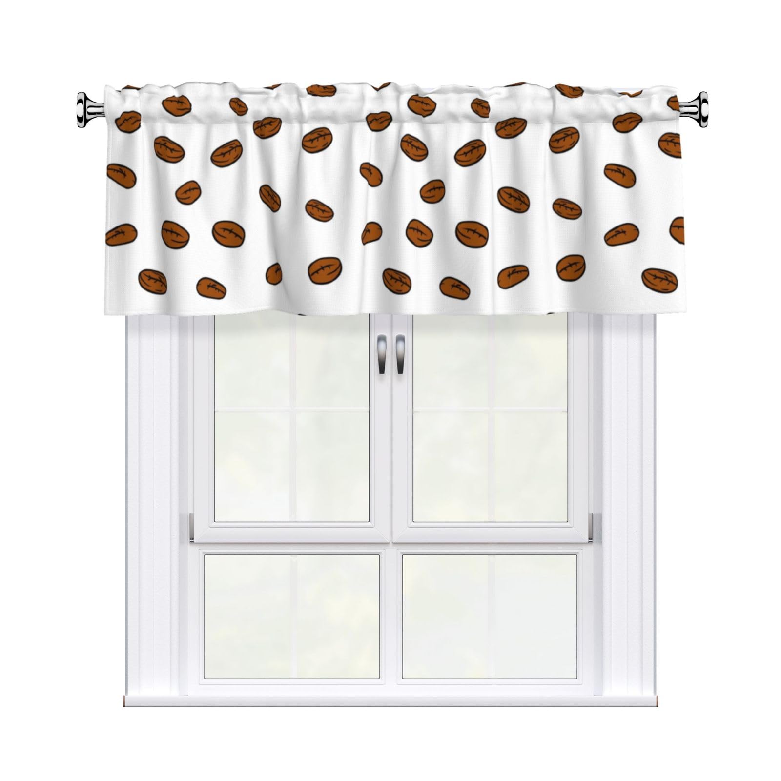 Noble Ren Small Coffee Beans Short Curtain Valance 54x18in For Kitchen Bathroom Cafe Living Room Decoration