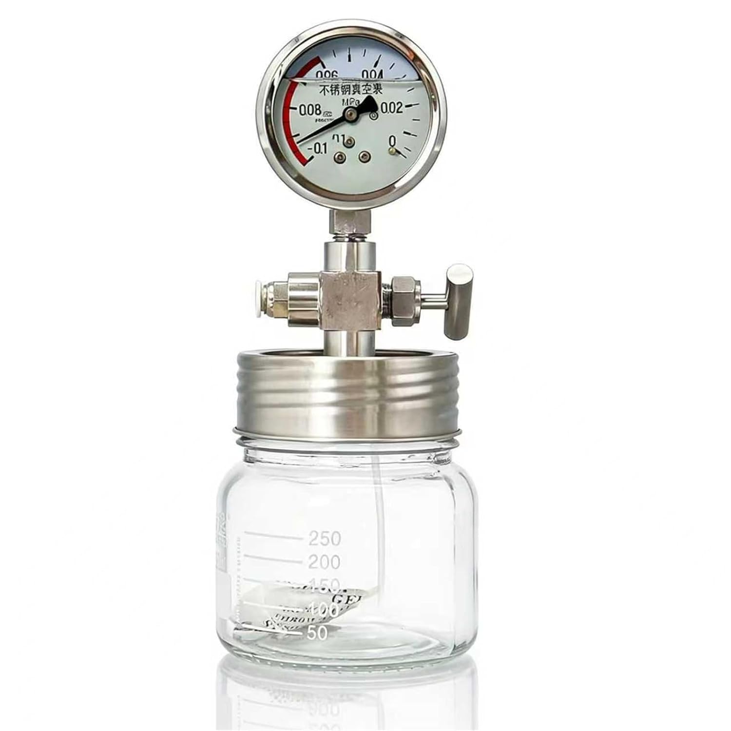 Glass Vacuum Chamber, 250ml/500ml/800ml Resin Bubble Remover/Degassing Chamber Kit, with Vacuum Pressure Gauge, for Lab Sample Preservation, Silicone and Epoxies(250ml)