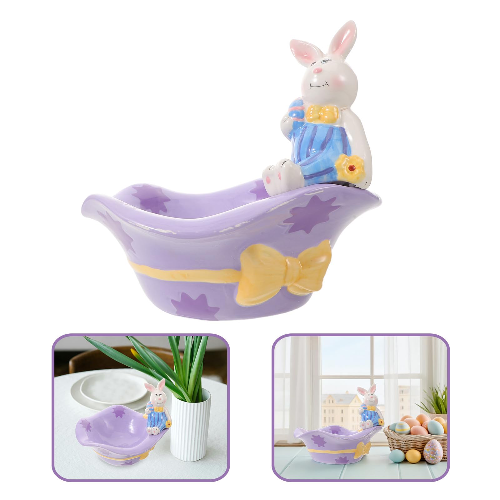 VOSAREA Ciotola Coniglio in Ceramica Pasquale per Caramelle e Snack | Design Festivo a Forma di Coniglio, Finitura Ceramica, per Decorazioni di Pasqua e Feste Primaverili