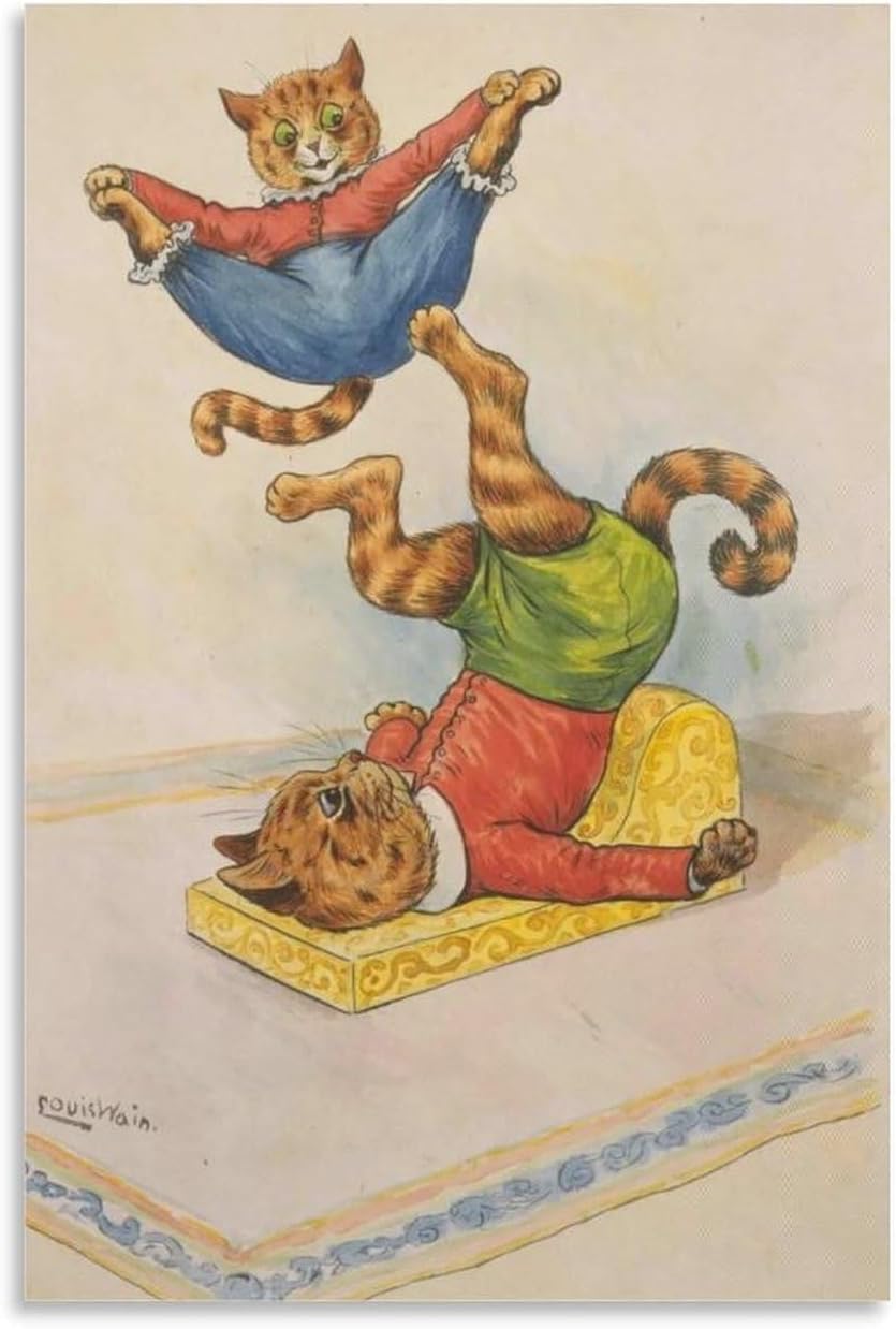 Orjdjz Wxkbl Feline Circus by Louis Wain Poster and Prints Vintage Wall Art Louis Wain Canvas Painting Animal Picture for Bathroom Decor 40x55cm Frameless