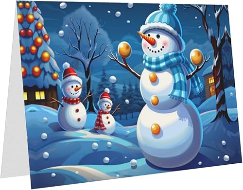 Miniatura 3 de Tarjetas de cumpleaños de muñeco de nieve de invierno con sobres, esta tarjeta de felicitación en blanco utiliza un paquete de sobre de botón de