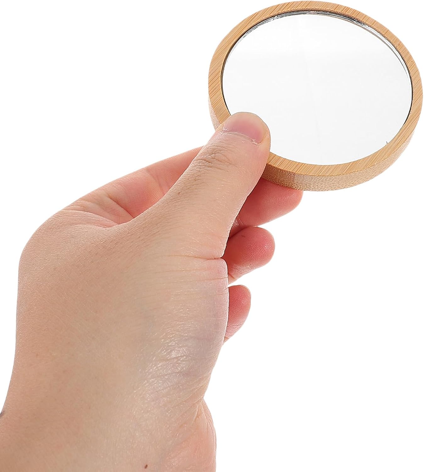 Portable Travel Handheld Mirror Small Round Mini Makeup Mirror for Compact Wood for Beauty Grooming and Hair Cutting image 3