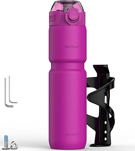 Miniatura 21 de Botella de agua para bicicleta aislada de 24oz/700ml, de acero quirúrgico: sin sabor a plástico, agarre más fuerte para MTB y Gravel, chug/sorbo