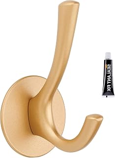 Bilindasly Gold Hooks Brass Bath Towel Hooks Heavy Duty No Drill Wall Mount Door Hook Hanger Clothes Hooks for Hanging Coats Hat Towel Hooks for Bathrooms Bedroom Kitchen Key Hanger Hooks, 1 Pack