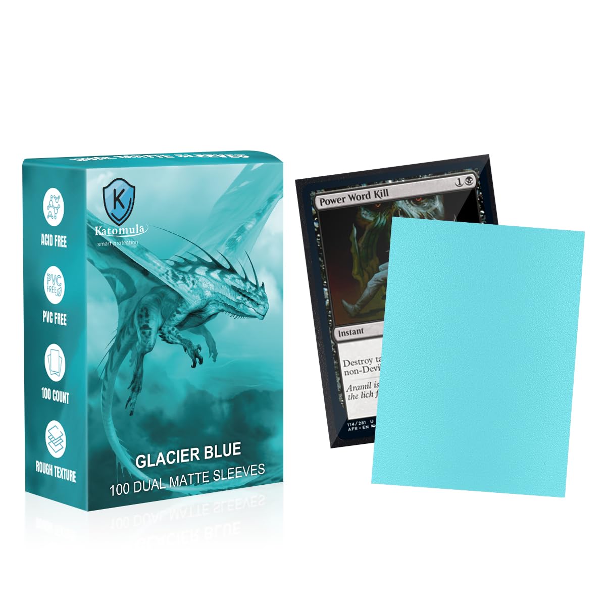 Glacier Blue Dual Matte Card Sleeves, Katomula Card Sleeves for MTG, Standard Card Sleeve for PKM, Flesh & Blood