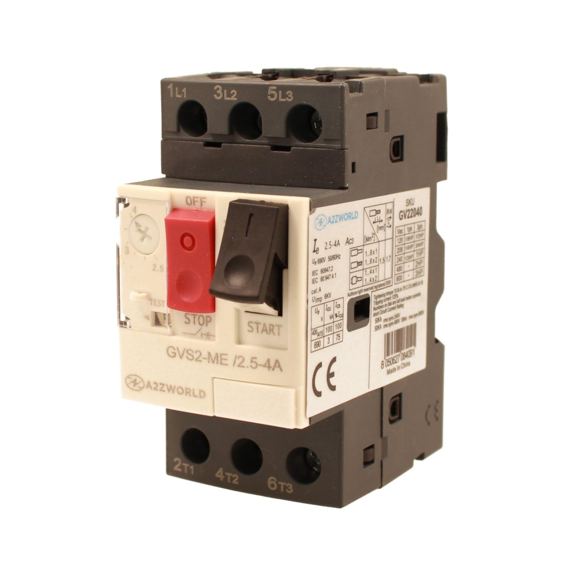 Salvamotore Termico 3P Tripolare per Protezione Motore, Regolabile 2.5-4A 1.5KW, Interruttore Termico Motore 2.5 Moduli DIN, 690V AC Per Monofase e Trifase