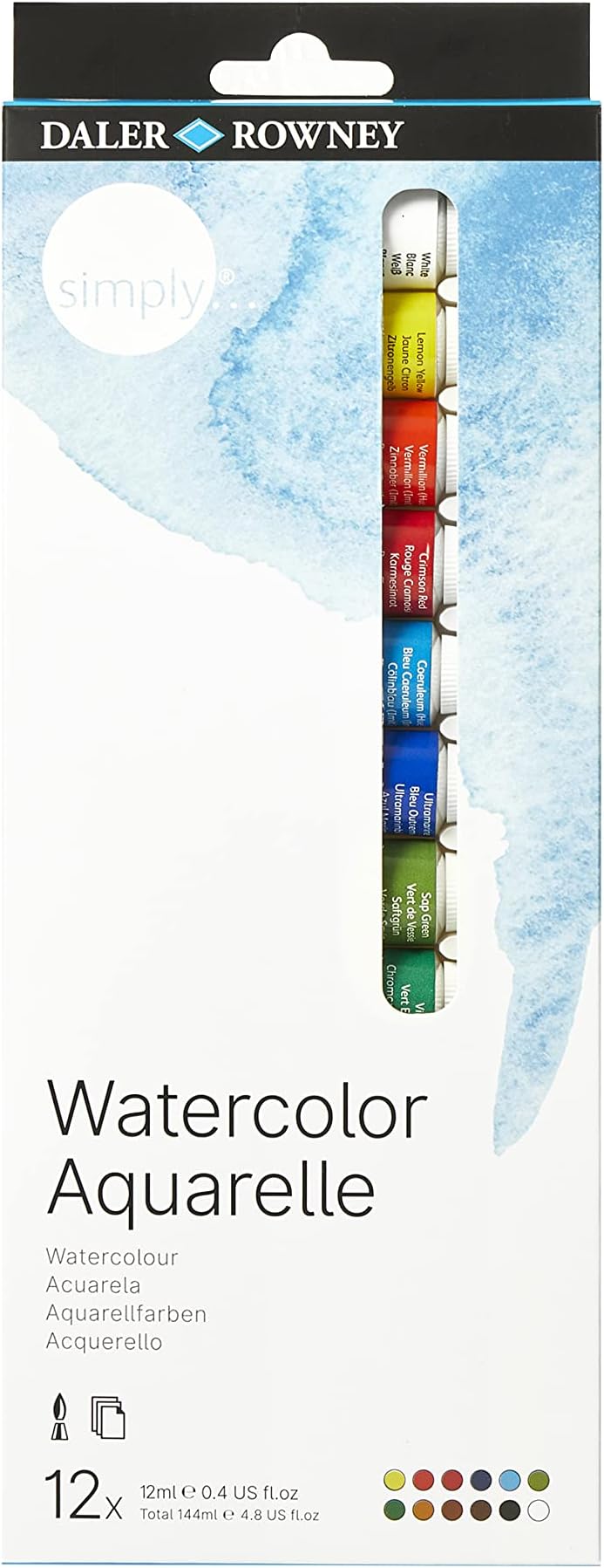 Simply Watercolor Set - 12 Watercolor Paint Tubes for Student Artists of All Ages - Vibrant Smooth 12ml Watercolor Paints for Canvas Paper and More