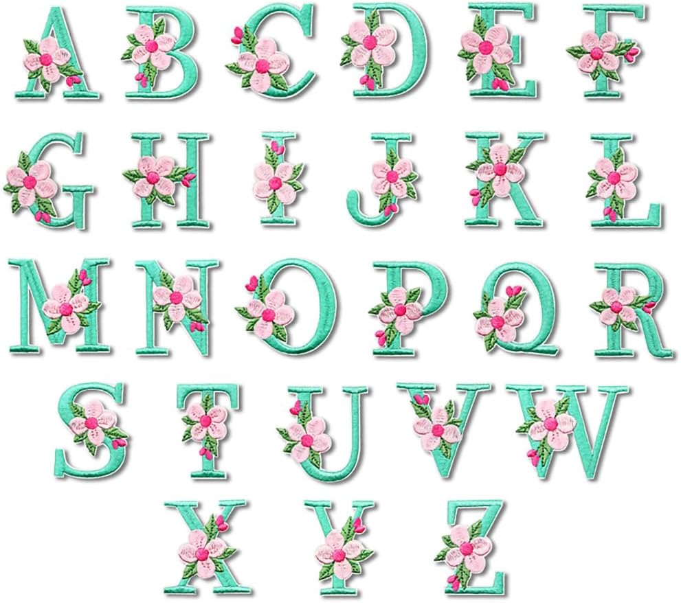 37Pcs Iron on Letters and Numbers Patches, Blue Flower Alphabet Embroidered Patch A-Z, Numbers 0-9 Applique for Clothes Hats Bags Jackets Jeans DIY Decoration