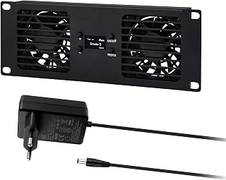 GeeekPi 10-Zoll 2U Rackmontage Dual-Fan-Kühlpanel mit OLED-Display & 2 Stück 70-mm-Aktivlüfter für 10-Zoll-Mini-Server-Racks, kompatibel mit DeskPi RackMate T0/T1/T2/T0 Plus/T1 Plus/TL1