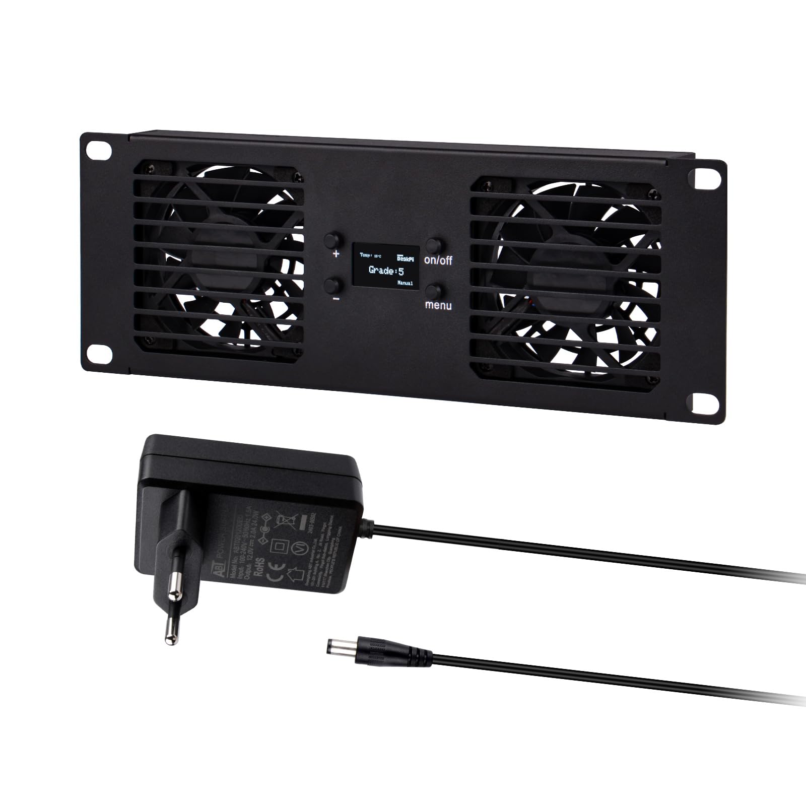 GeeekPi 10-Zoll 2U Rackmontage Dual-Fan-Kühlpanel mit 12V 2A Netzteil