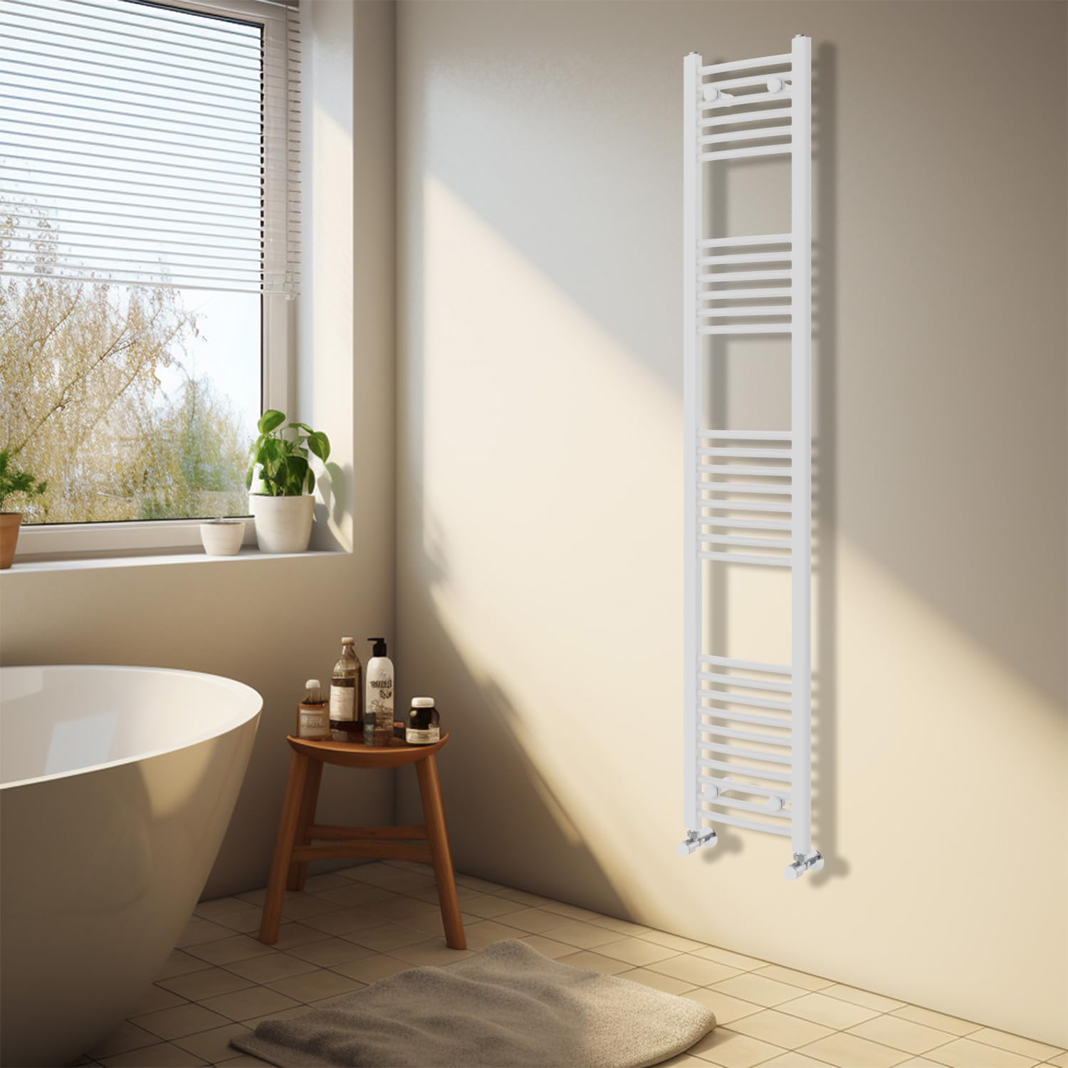 NRG White Heated Towel Rail Curved Designer Bathroom Radiator - 1800×300mm