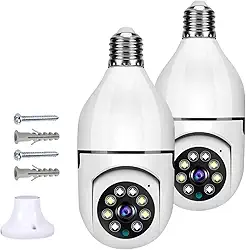 Kit com 2 Câmeras Lâmpada Wi-Fi 360° Full HD — Segurança Inteligente com Visão Noturna, Detecção de Movimento, Áudio Bidirecional e Giro Automático — Instalação em Soquete E27