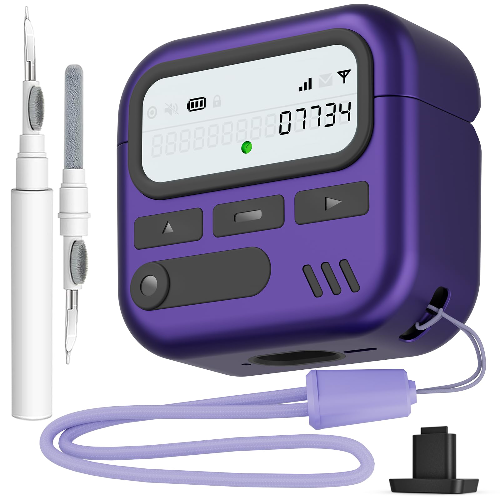 for AirPods 4 Case with Safty Lock,Retro Inspired Pager Style (Purple)