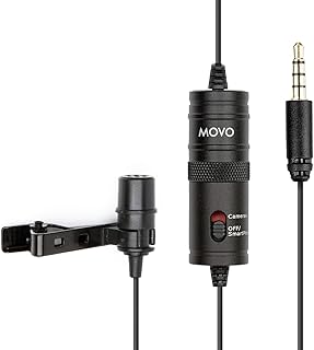 Movo LV1 Lavalier Lapel Clip on Microphone for Cameras, Camcorders and Smartphones Compatible with iPhone and Android Perfect Lav Mic for Filming Podcast, Vlogging and YouTube Videos
