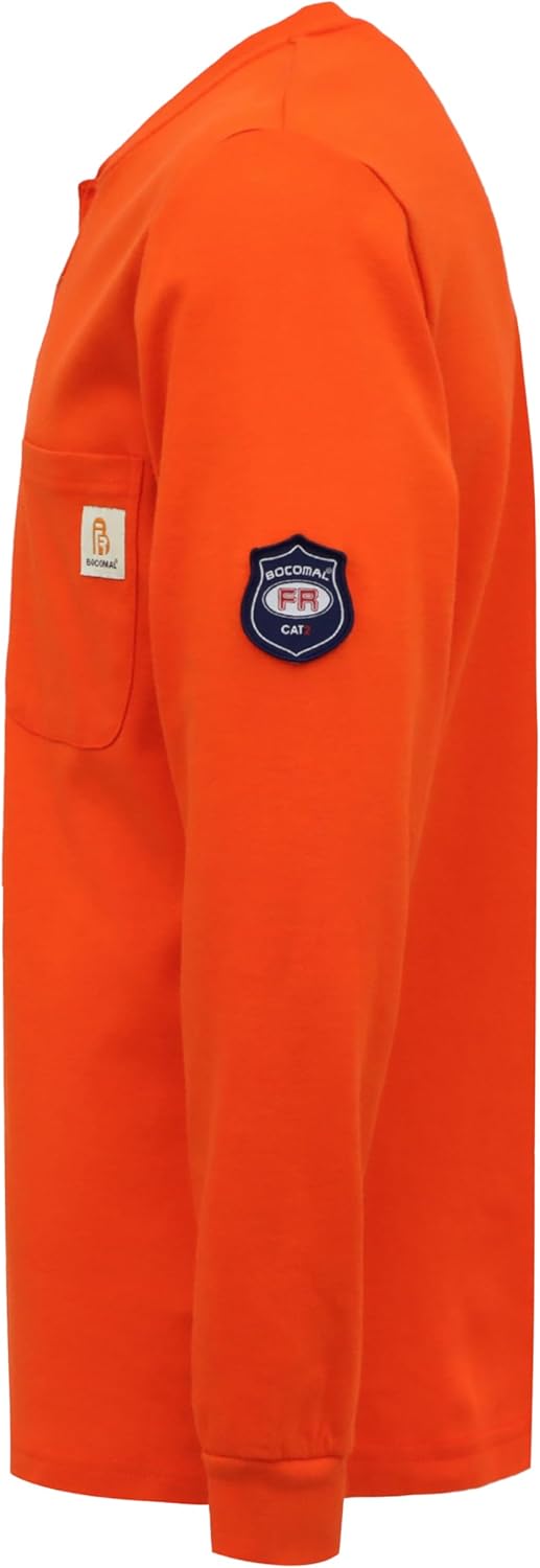 BOCOMAL FR Shirts Flame Resistant Shirt 5.5oz 100% Cotton Light Weight CAT2 Fire Retardant Henley Shirts