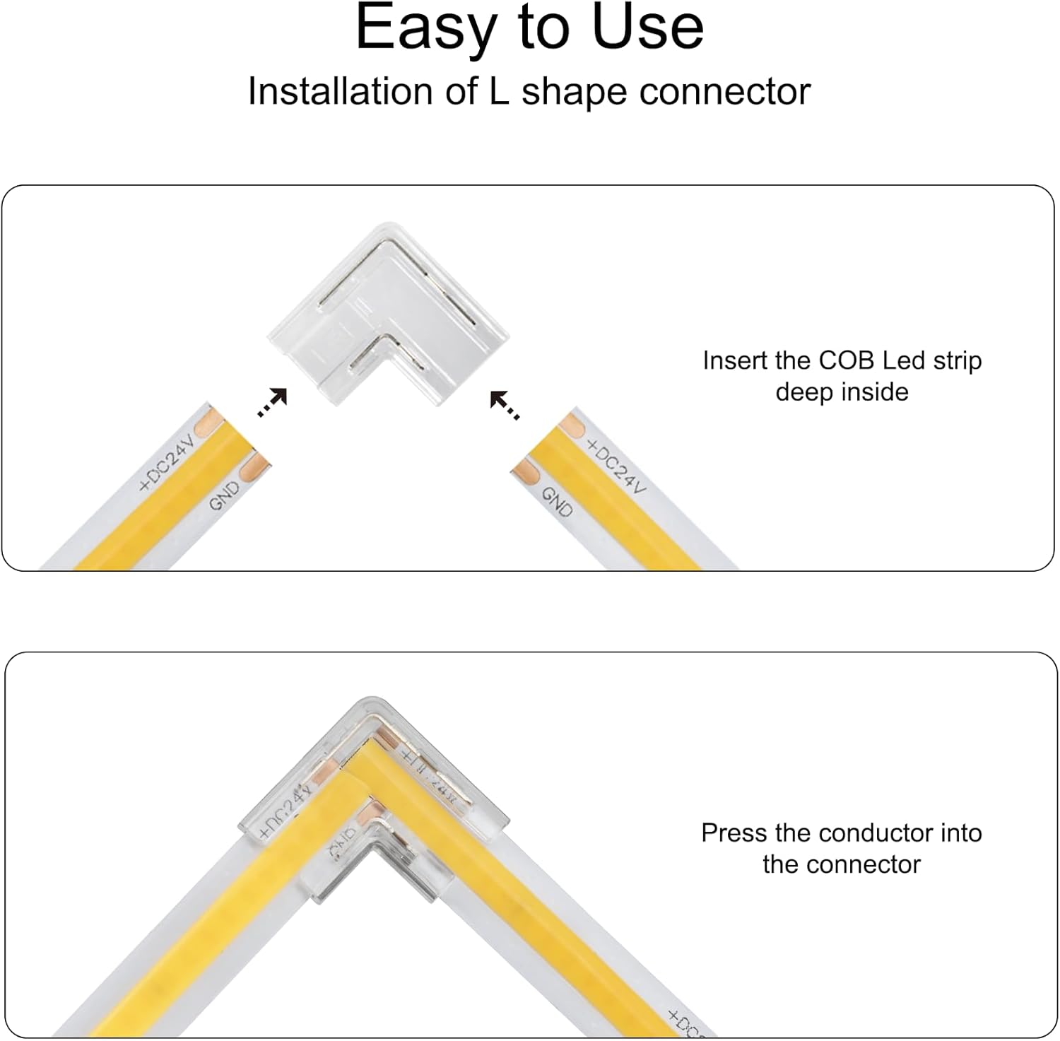 Tatazone 8pcs 2PIN Transparent L Shape COB Connectors for Single Color COB Light Strips Solerless Corner Connection (0.39(10mm)-2PIN-L Shape)