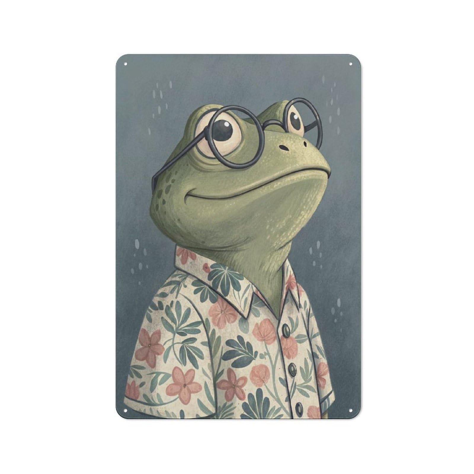 Junmoney Style-8 Frog With Glasses And Floral Shirt Vintage Metal Sign 30X20cm, Vintage Cafe Wall Decor For Takeaway, Bar, Kitchen Or Counter Area