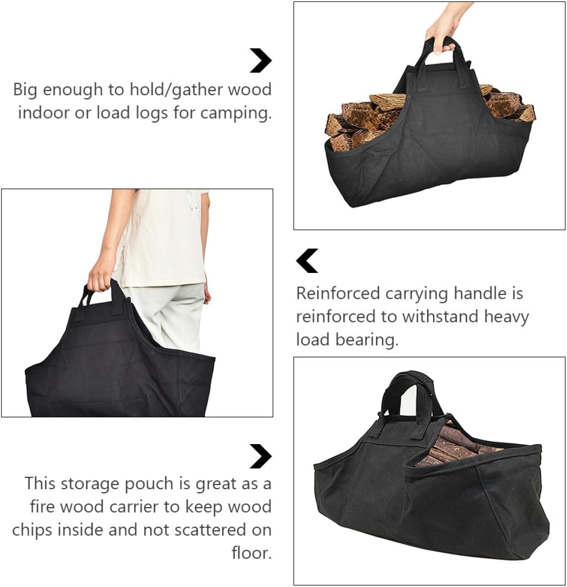 SHINEOFI Firewood Storage Pouch Large Capacity Canvas Carrying Tote Bag Thick Sturdy Log Carrier for Fireplace Camping Outdoor Use