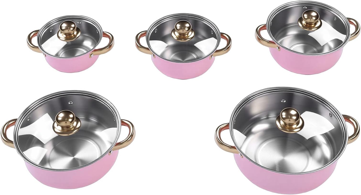 – Generic 5pcs Stainless Steel Cookware Pots Set, Stockpot with Lids Dual Handles Small Sauce Soup Pot for Kitchen Cooking
