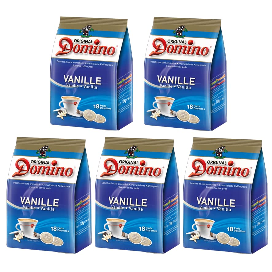 DOMINO Vanille | Lot de 5x18 dosettes de café aromatisées à la Vanille | COMPATIBLES SENSEO®