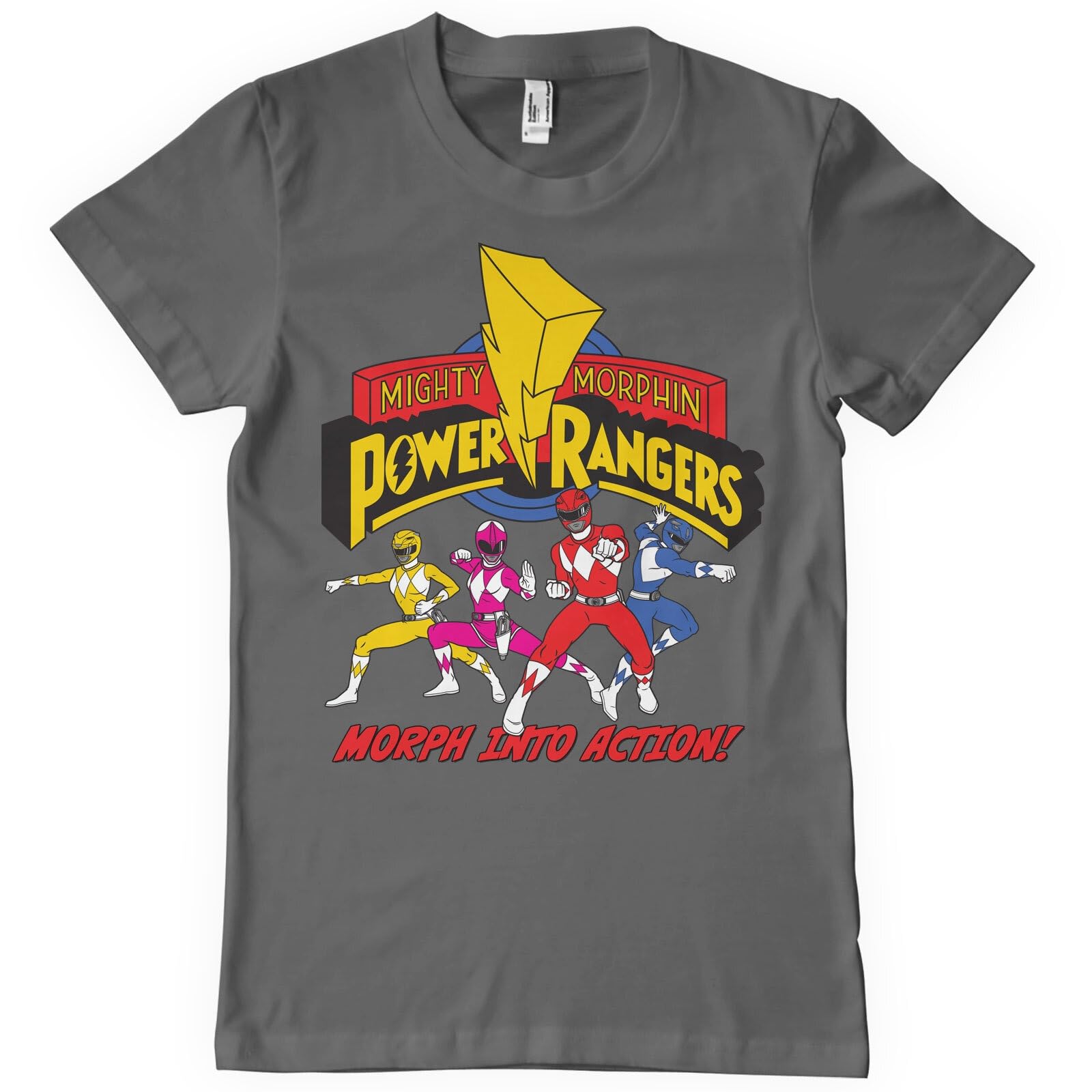 Power Rangers Men's Dark Grey Officially Licensed Morph Into Action T-Shirt (Dark Grey), X-Large