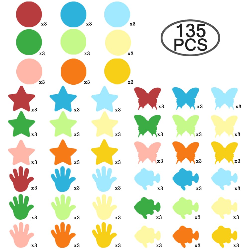 135 PCS Multicolor Cut Paper,AFUNTA Bulletin Board Paper Butterfly Star Cutouts DIY Handprint Paper Die Cuts for Bedroom Classroom Party Decor, Wall Stickers - Image 3