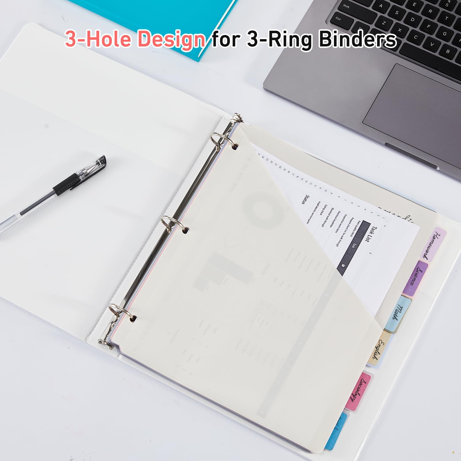 Ringbücher mit 6 Registerkarten für 3-Ringordner, 60 Stück, Register mit einer Tasche, Briefgröße 21,6 x 27,9 cm, Morandi-Farben, 10 Stück