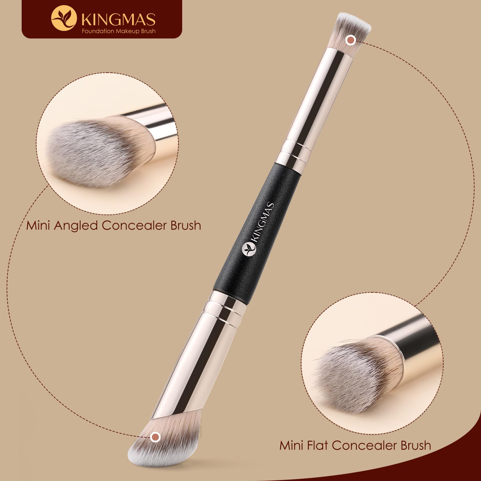 KINGMAS Foundation Concealer Brushes, 2pcs Dual-Ended Makeup Brush for Foundation and Contour Blending Liquid Powder, Bronzer Concealer Cream Cosmetics Blush, Cruelty-Free Vegan - 5