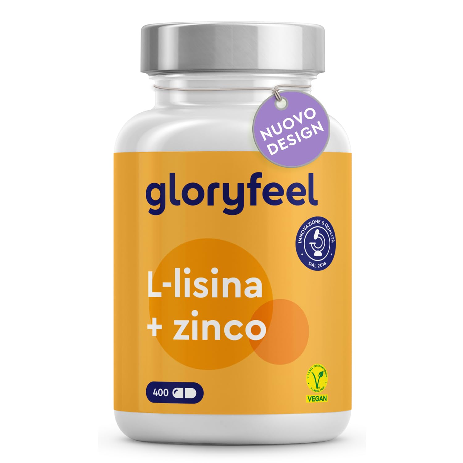 L-Lisina, 400 Capsule, 1.000 mg di L-lisina + Zinco 1,5 mg per Dose Giornaliera, da Fermentazione Vegetale, Vegana, ad Alto Dosaggio, Senza Additivi, Prodotta e Testata in Laboratorio in Germania