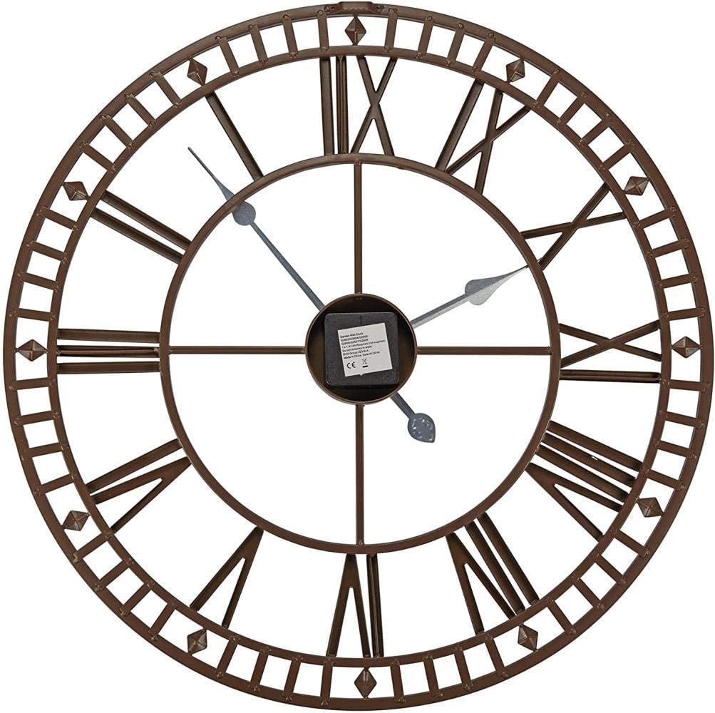 XJBTBA Orologio da Parete da Giardino per Esterni, Grande, Resistente alle intemperie, con Numeri Romani, Diametro 60,3 cm x Altezza 4 cm (Bronzo), Marrone