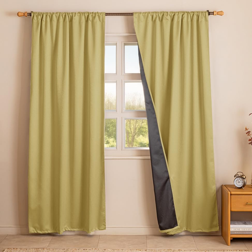 Image of HOMEMONDE 100% True Blackout Curtains 9 Feet Long Door - Pack of 2 Curtains, Embossed Panels Light Block Thermal Insulated & Noise Reducing Top Style Rod Pocket Curtains (Golden Beige, 108Inch)