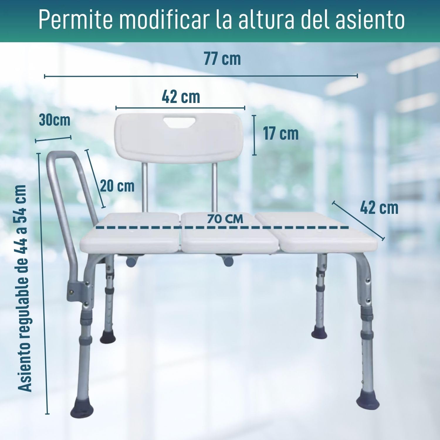 OrtoPrime Asiento Banco de Bañera Adulto Transferencia Segura - Taburete baño Bancos para Duchas y bañeras - Sillas para Ducha