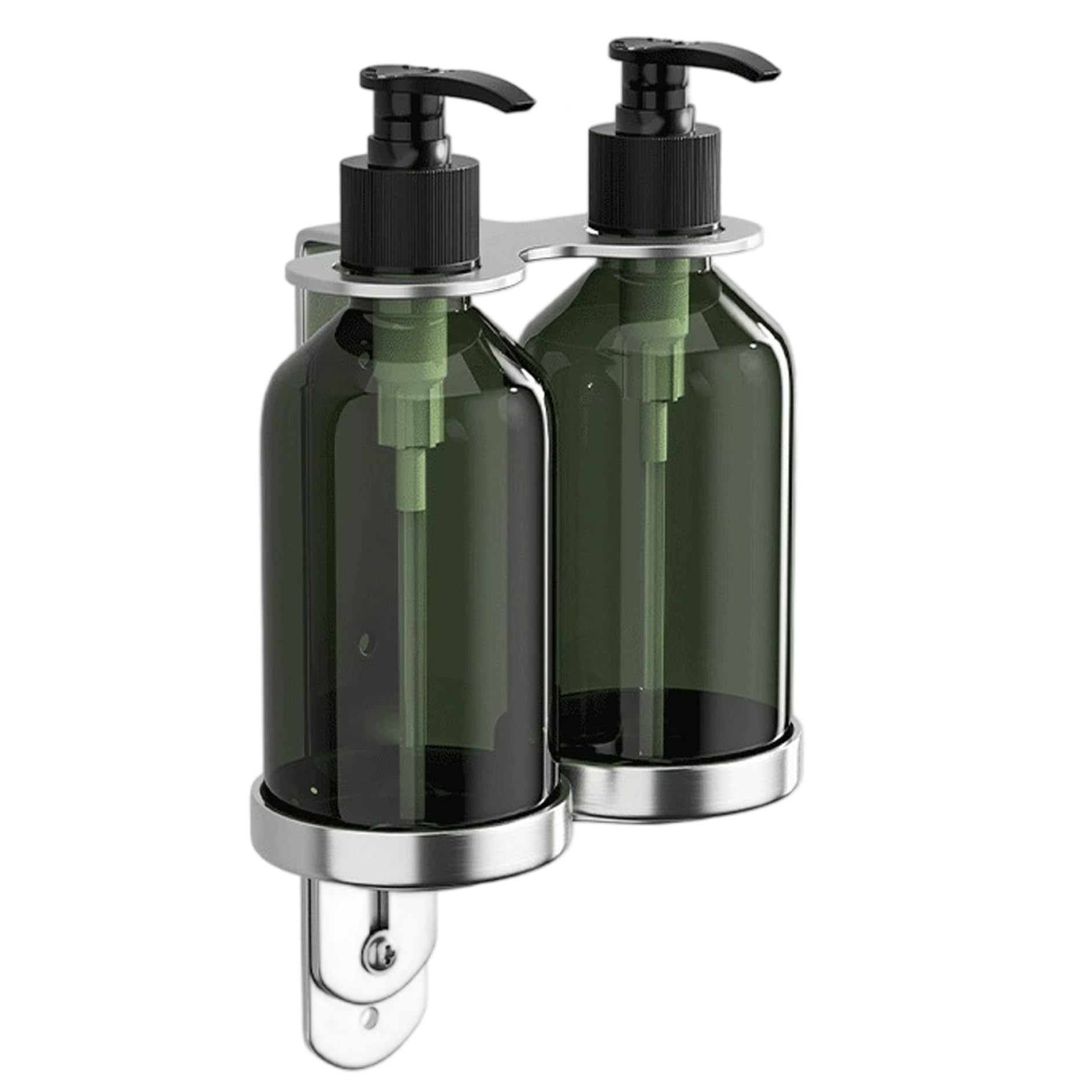 Soporte para dispensador de jabón con 2 Botellas, Soporte Doble para Botella de champú montado en la Pared de Acero Inoxidable con Adhesivo, Resistente y fácil de Lavar para el hogar.